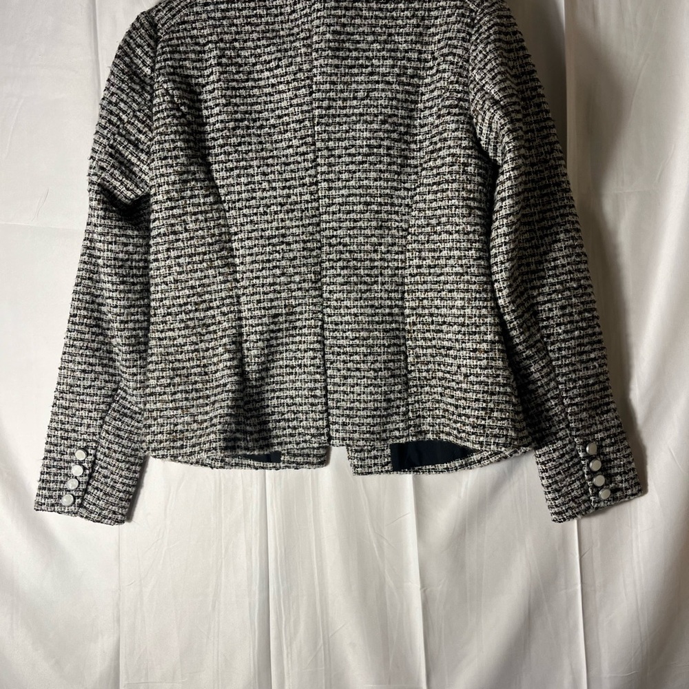 ECRU tweed blazer with double breasted look in black and white tweed Sz 8 - Picture 6 of 10